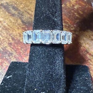 Silver 925 Emerald Cut White Cubic Zirconia Eternity Band